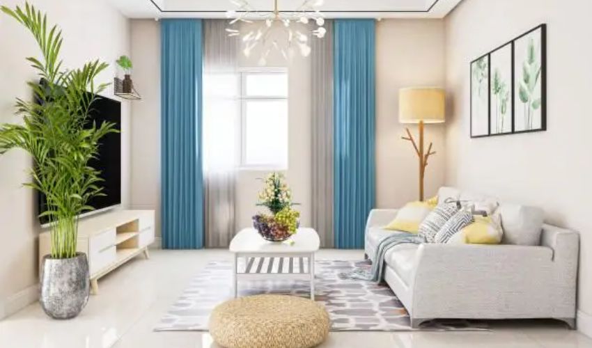 cool color curtain install in livingroom