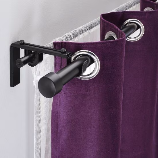 Elegant double curtain rods with purple curtain