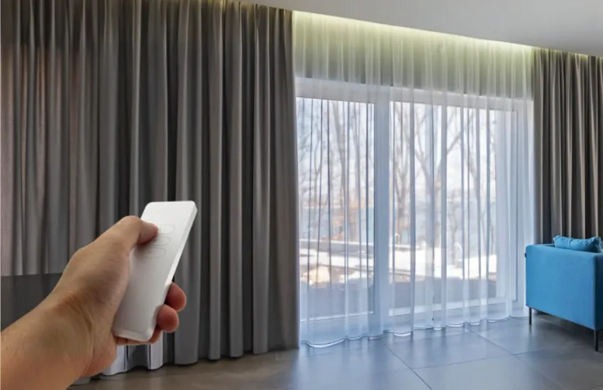Motorized curtains control access