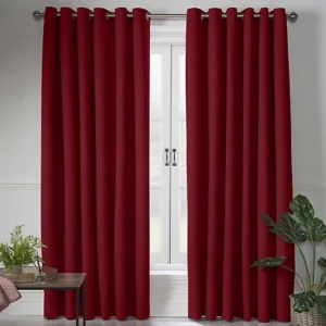 Linen Look Eyelet Ring Top Blackout Curtains Red