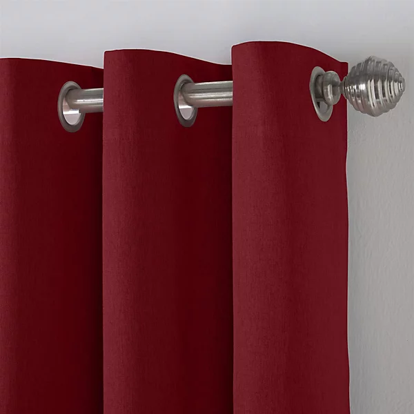 Linen Look Eyelet Ring Top Blackout Curtains Red