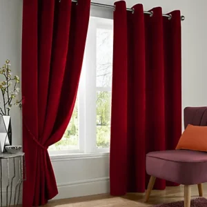 Velvet Blackout Ring Top Curtains Red