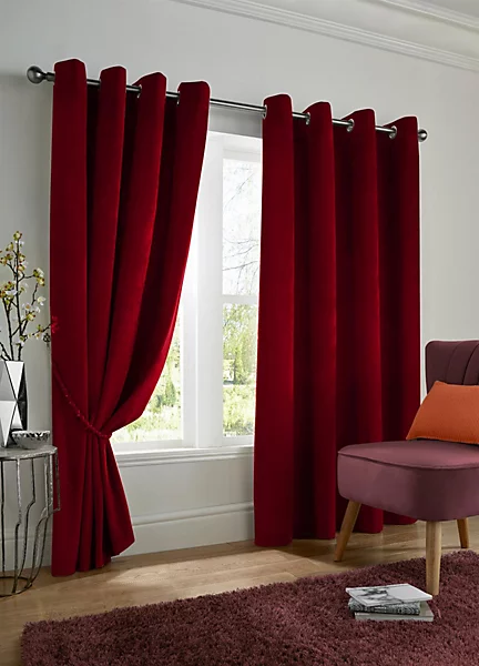 Velvet Blackout Ring Top Curtains Red