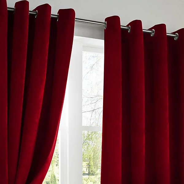 Velvet Blackout Ring Top Curtains Red