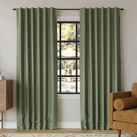 green silk window curtain