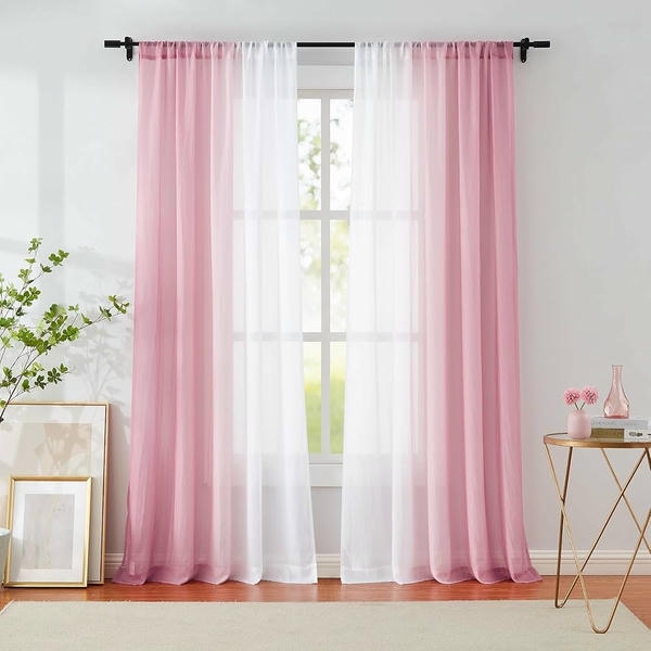 Pink and white chiffon curtain install in Dubai