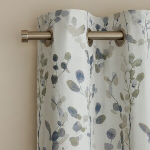 Blue Honesty Leaf Floral Print Curtains
