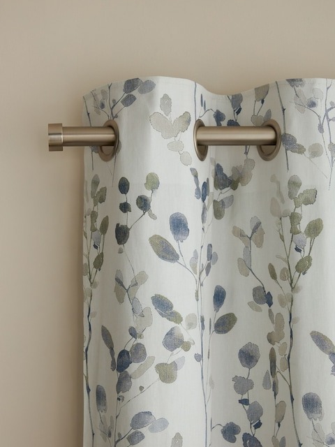 Blue Honesty Leaf Floral Print Curtains