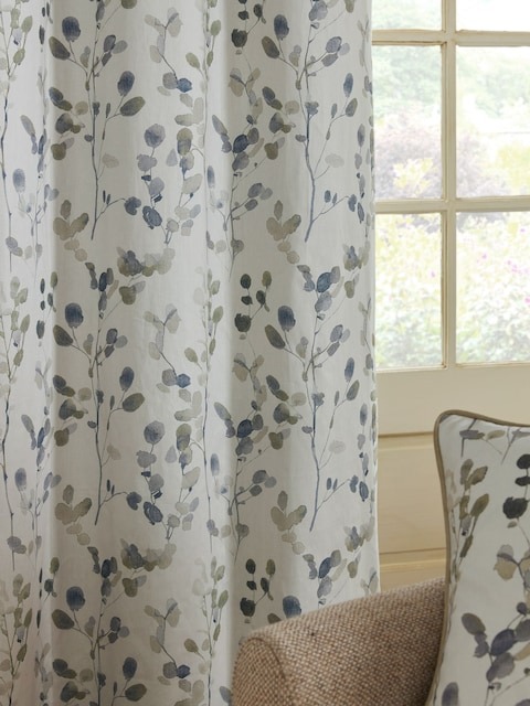 Blue Honesty Leaf Floral Print Curtains