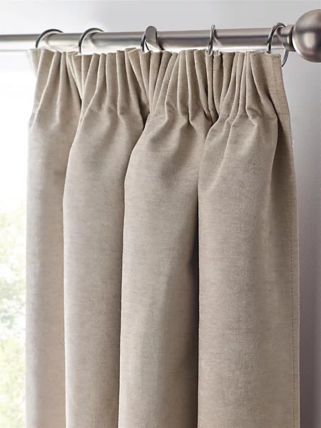 Chenille Blackout Pencil Pleat Taped Top Curtains Cream - Image 2