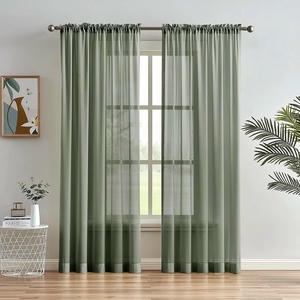 Green chiffon window curtain install in Dubai