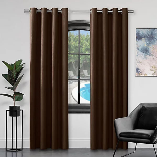 Chocolate Silk Sheen Eyelet Curtain