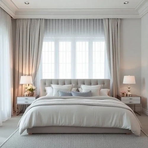 double layer window curtain installed in bedroom