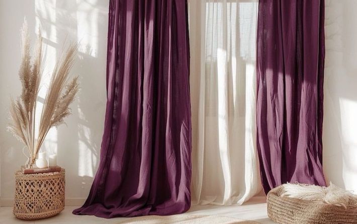 purple and white linen curtain Dubai