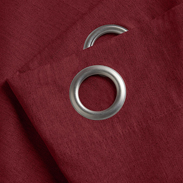 Linen Look Eyelet Ring Top Blackout Curtains Red - Image 3