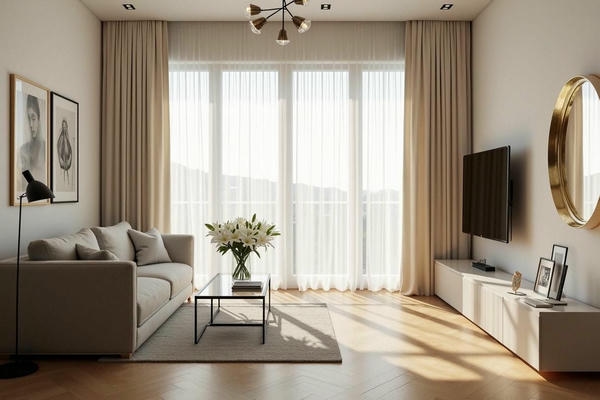 double layer curtain install in Dubai apartment