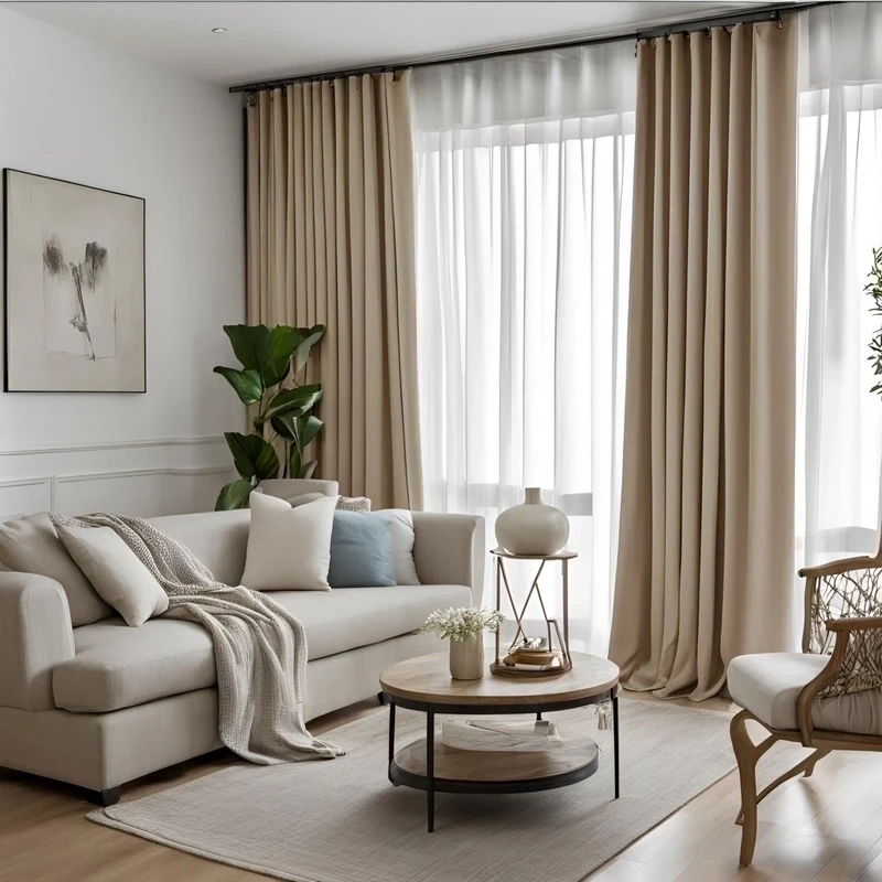 blackout and sheer curtain install in livingroom