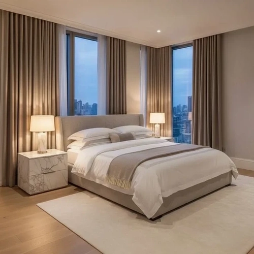 bedroom curtain installation project in Al Quoz