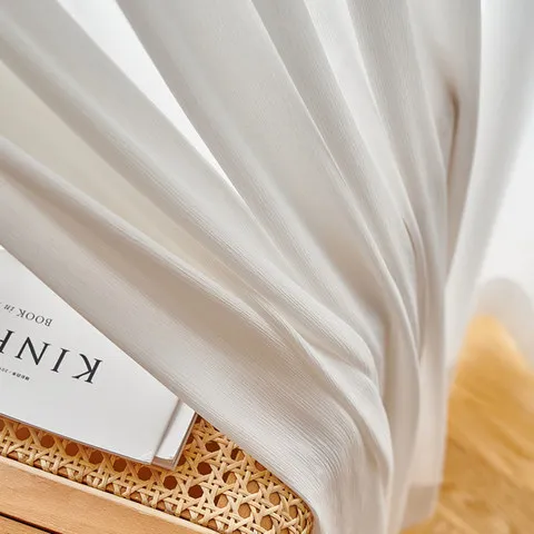 Pinstripes White Crushed Voile Chiffon Curtain