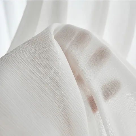 Pinstripes White Crushed Voile Chiffon Curtains