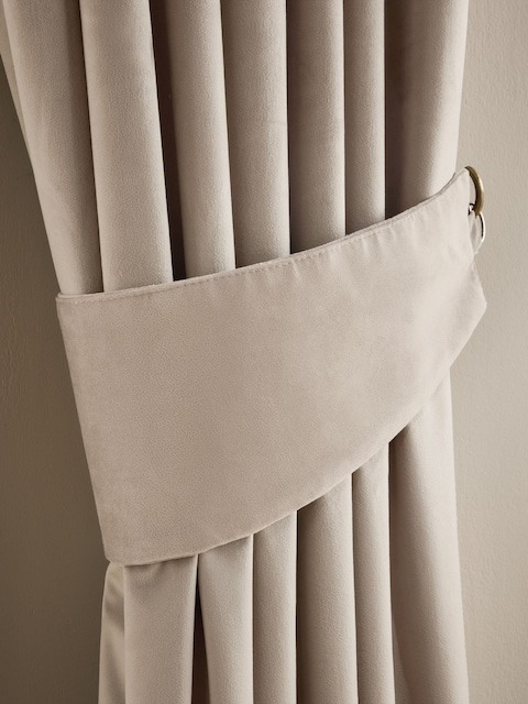 Set of 2 Natural Oatmeal Matte Velvet Curtain