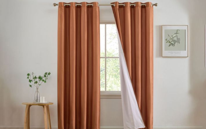 eyelet style silk curtain install in Dubai