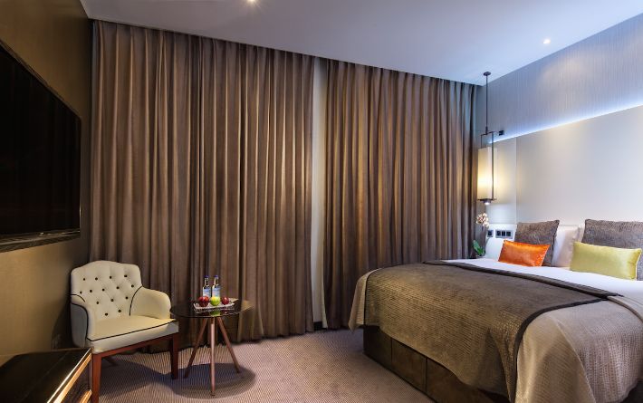 Motorized silk curtain install in bedroom