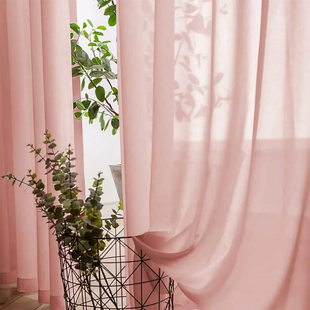 Soft Breeze Coral Pink Chiffon Voile Curtain