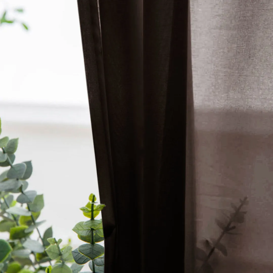 Soft Breeze Dark Coffee Brown Chiffon Voile Curtain
