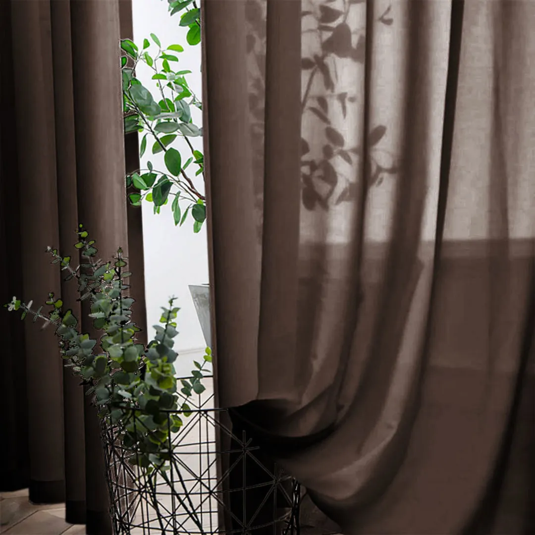 Soft Breeze Dark Coffee Brown Chiffon Voile Curtain