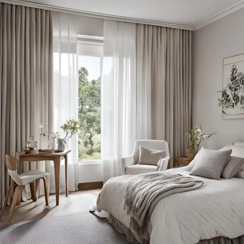 Double Layer Window curtain install in Bedroom