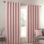 Textured Weave Blackout Eyelet Curtains pink