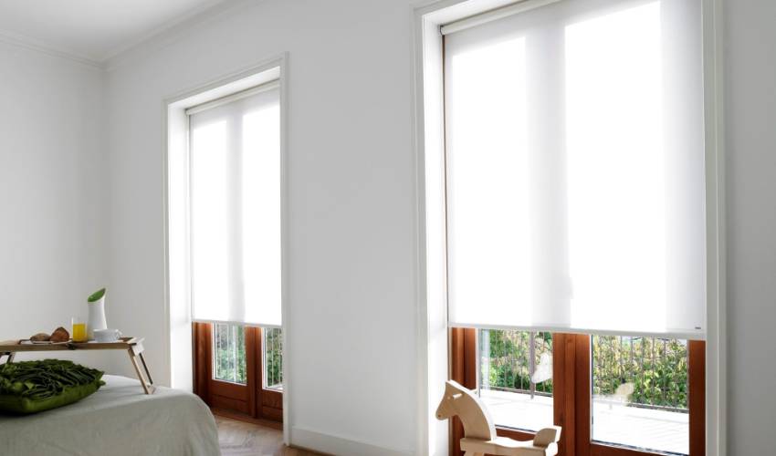 White color roller blinds install at 2 windows