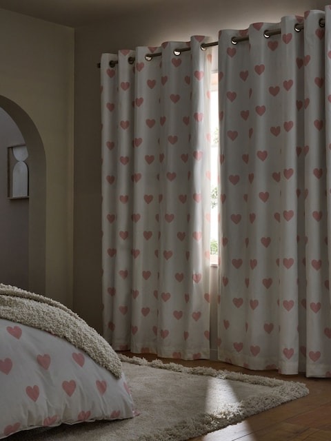 White Heart Print Curtains