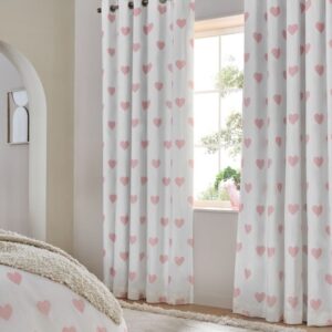White Heart Print Curtains