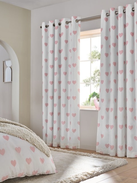 White Heart Print Curtains