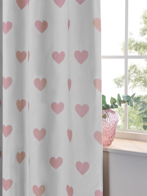 White Heart Print Curtains