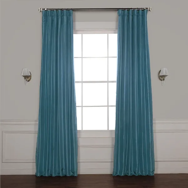 blue full length silk curtains