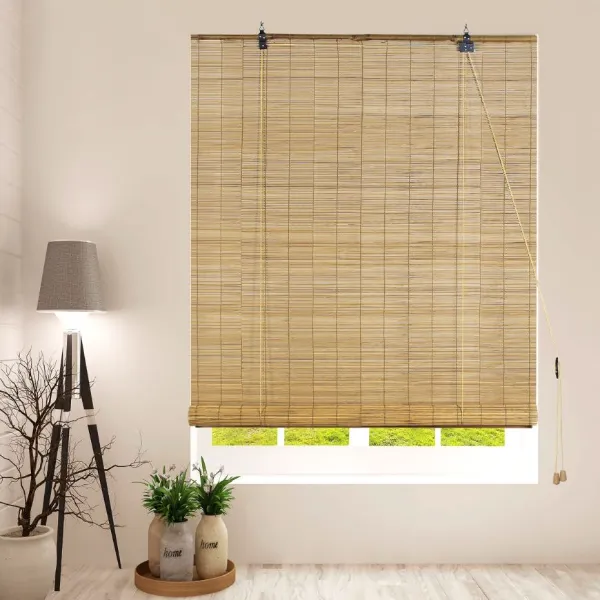 Elegant bamboo blinds in a modern living room in Dubai