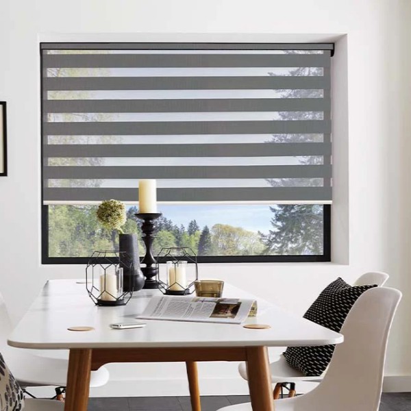 Motorized Zebra Blinds in Dining Room