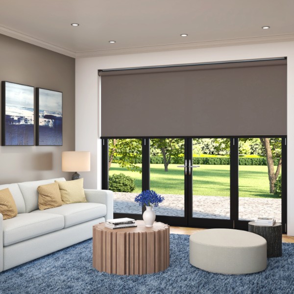 Motorized roller blinds in livingroom