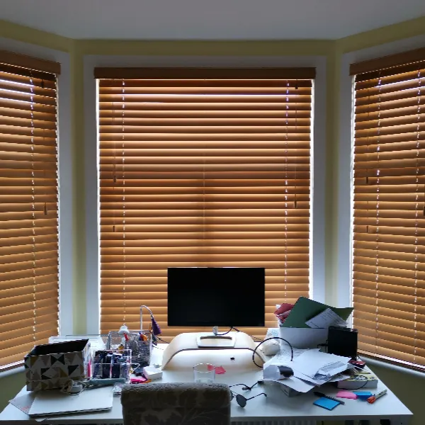 Wood venetian blinds install in Home Office