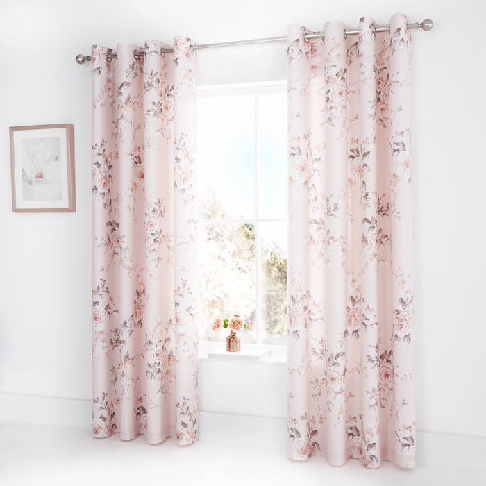 Canterbury Floral Eyelet Curtains - Blush Pink
