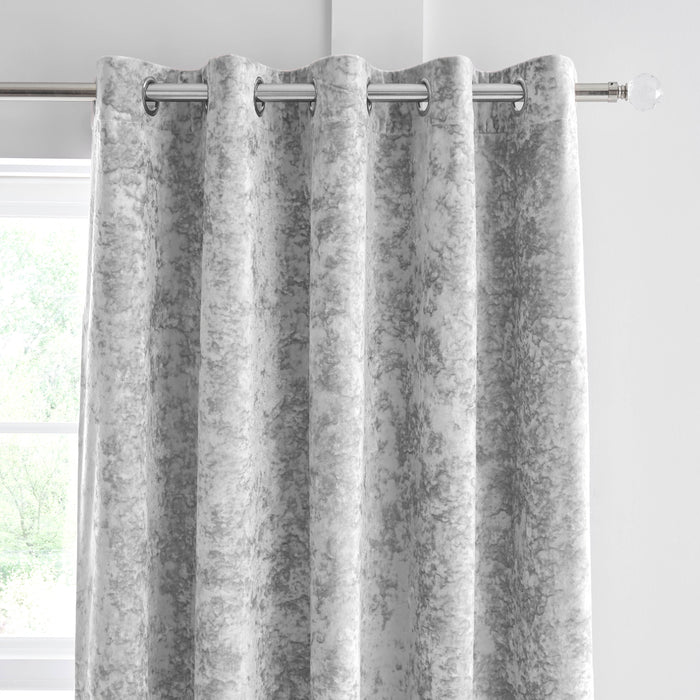 Crushed Velvet Eyelet Curtain - Silver Grey