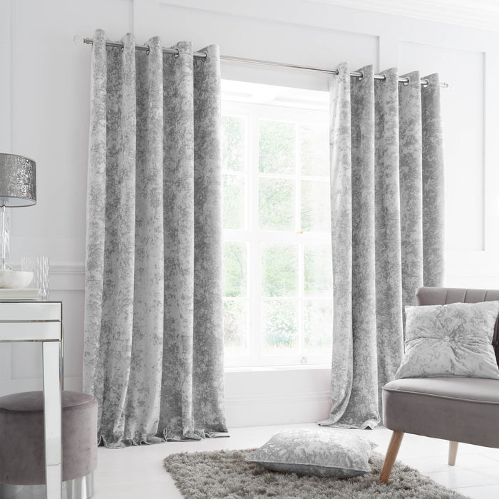 Crushed Velvet Eyelet Curtains - Silver Grey
