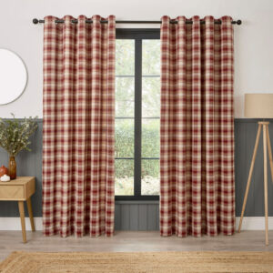 Curtina Everett Jacquard Eyelet Curtains - Red
