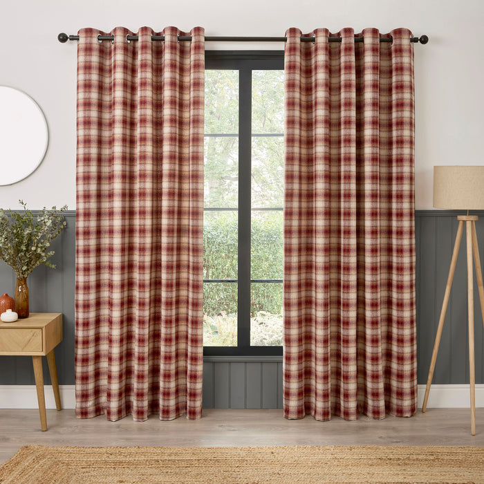 Curtina Everett Jacquard Eyelet Curtains - Red