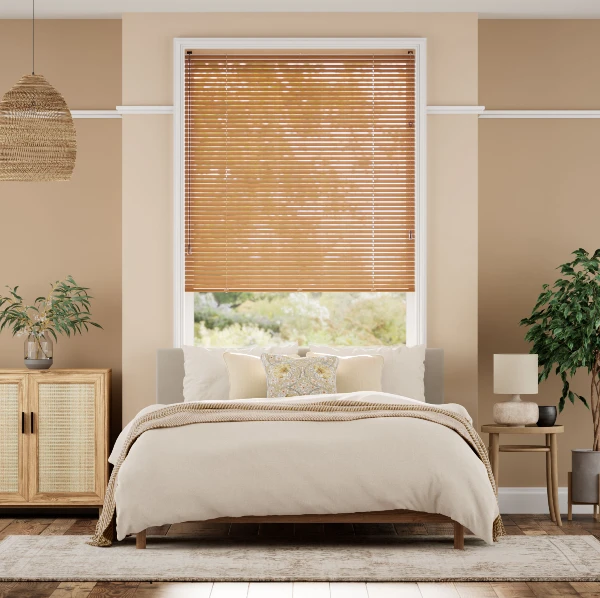 wooden venetian blinds install in bedroom