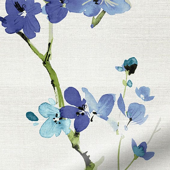 Fuji Blossom Faux Silk Azure Curtain