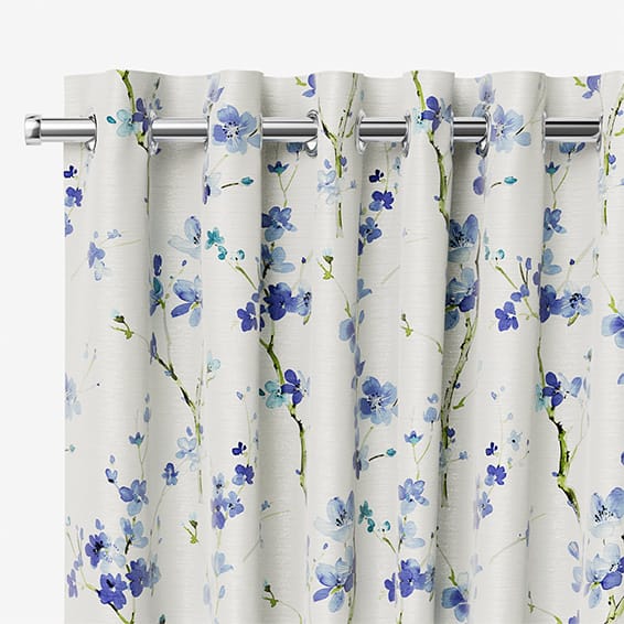 Fuji Blossom Faux Silk Azure Curtain
